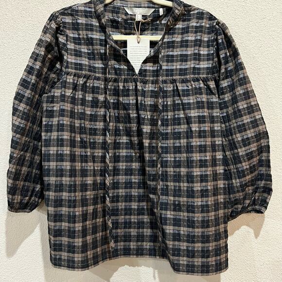 Barbour Modern Heritage Plaid Print Tie Neck Blouse Top Size 10 - Picture 1 of 6